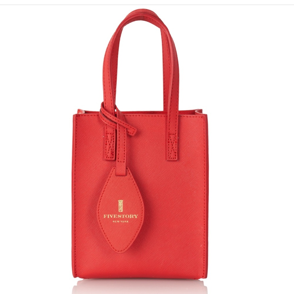 FIVESTORY NEW YORK Mini Red Saffiano-leather Tote